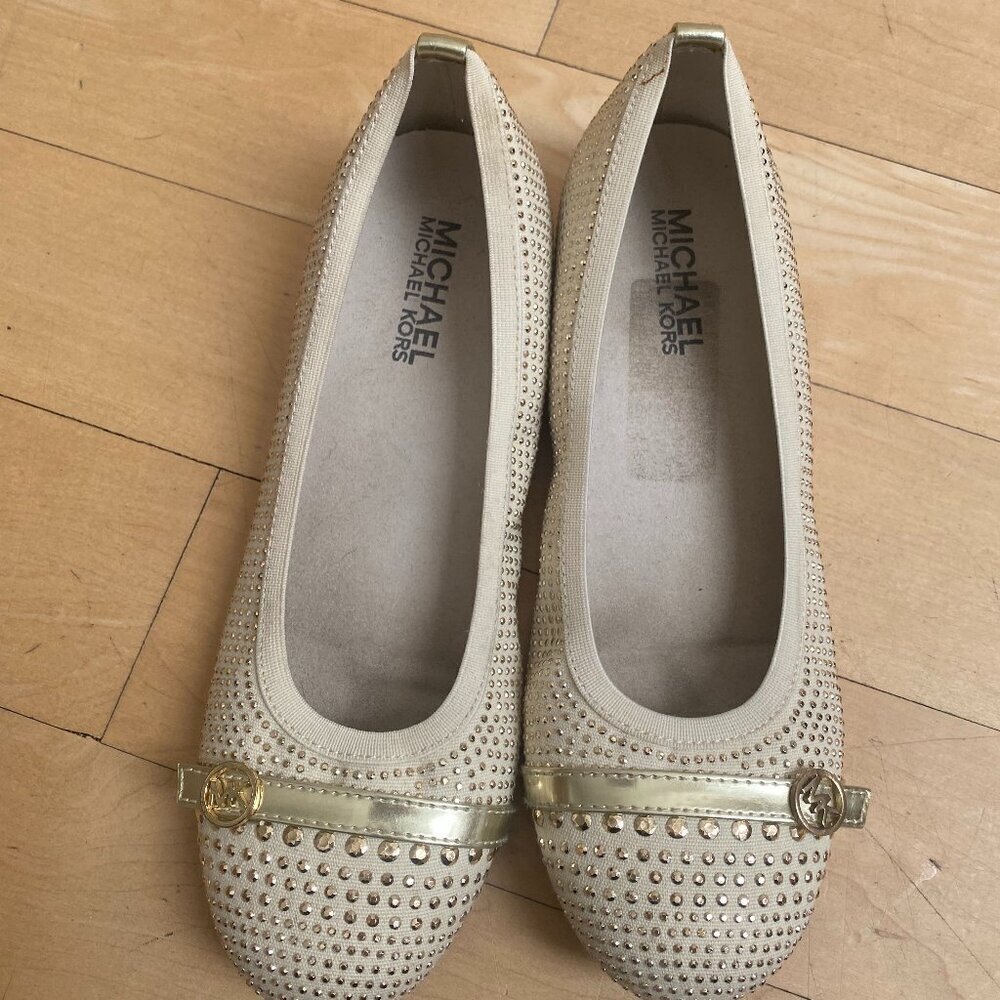 Michael Kors gold studded ballet flats women sz 4